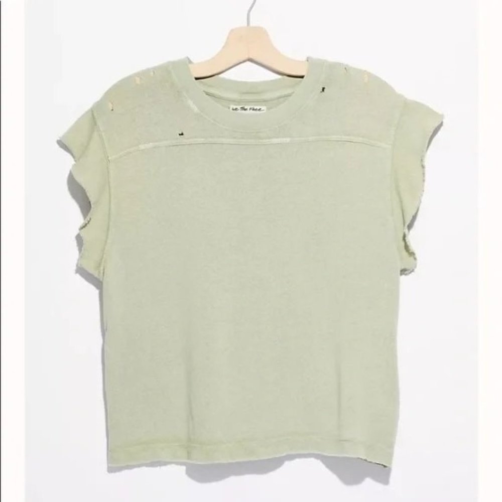 FREE PEOPLE Warrior Distresssed T-Shirt in Sage - NWT - Small - Picture 4 of 4